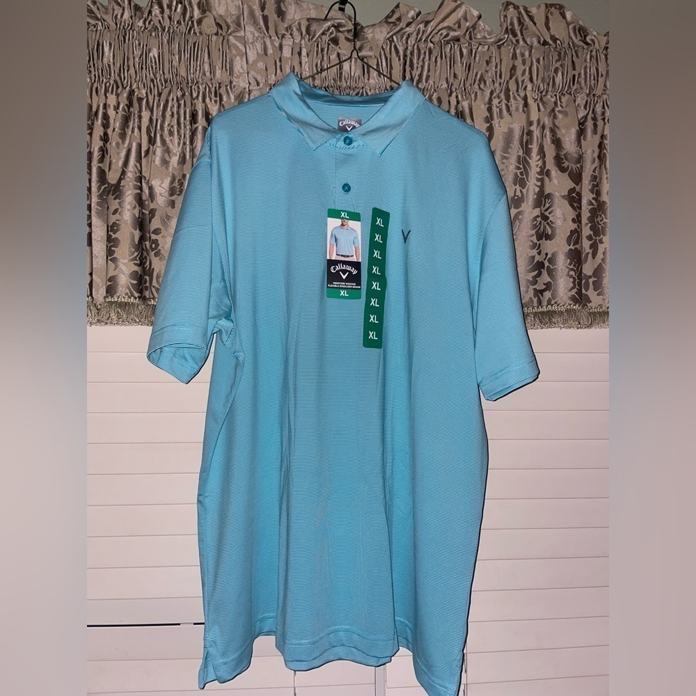 Callaway Men’s striped collard button down shirt size XL, moisture wicking